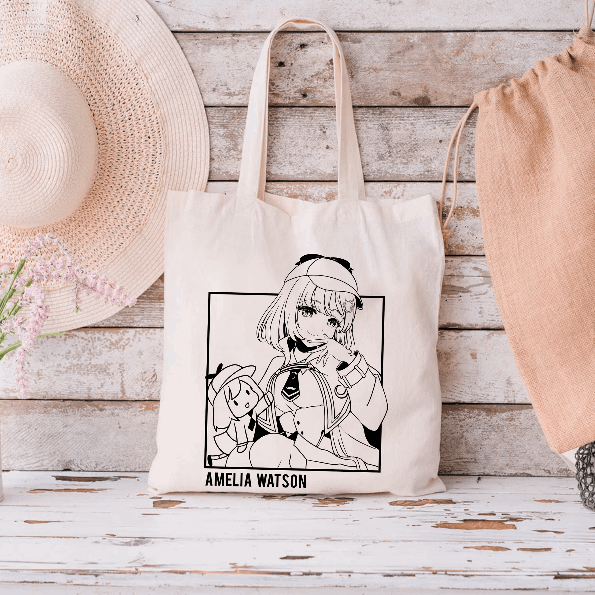 Amelia Watson Tote Bag Vtuber Tote Bag Hololive Fan Merch Cotton Canvas Tote Bag Eco Tote Bag Sustainable Bag Kawaii Tote Bag Amelia Watson