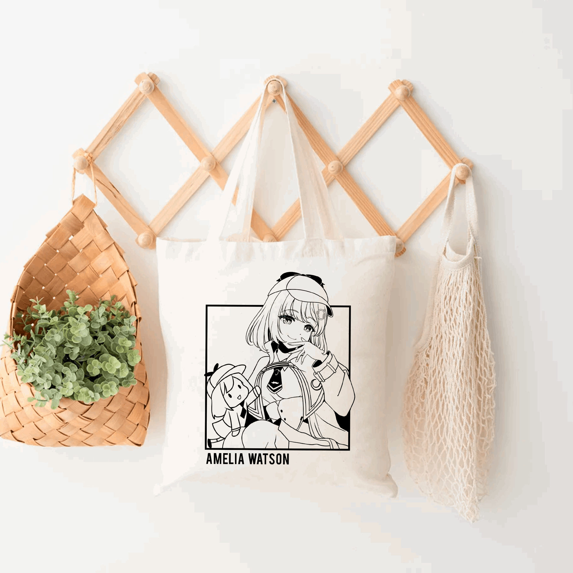 Amelia Watson Tote Bag Vtuber Tote Bag Hololive Fan Merch Cotton Canvas Tote Bag Eco Tote Bag Sustainable Bag Kawaii Tote Bag Amelia Watson