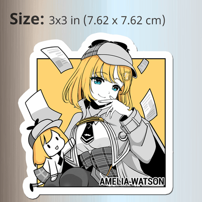 Amelia Watson Fridge Magnet Die Cut Vtuber Magnets 3″ × 3″ Vtuber Merch Hololive Merch Amelia Watson Fan Vtuber Fan Vtuber Magnet