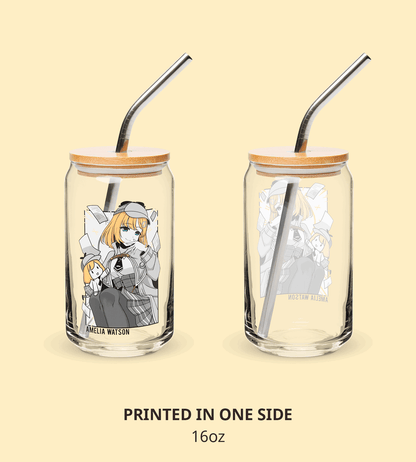 Amelia Watson Glass Tumbler With Straw And Lid Vtuber Waifu Cup Beer Can Iced Coffee Glass Amelia Watson Cup Hololive Glass Waifu Cup
