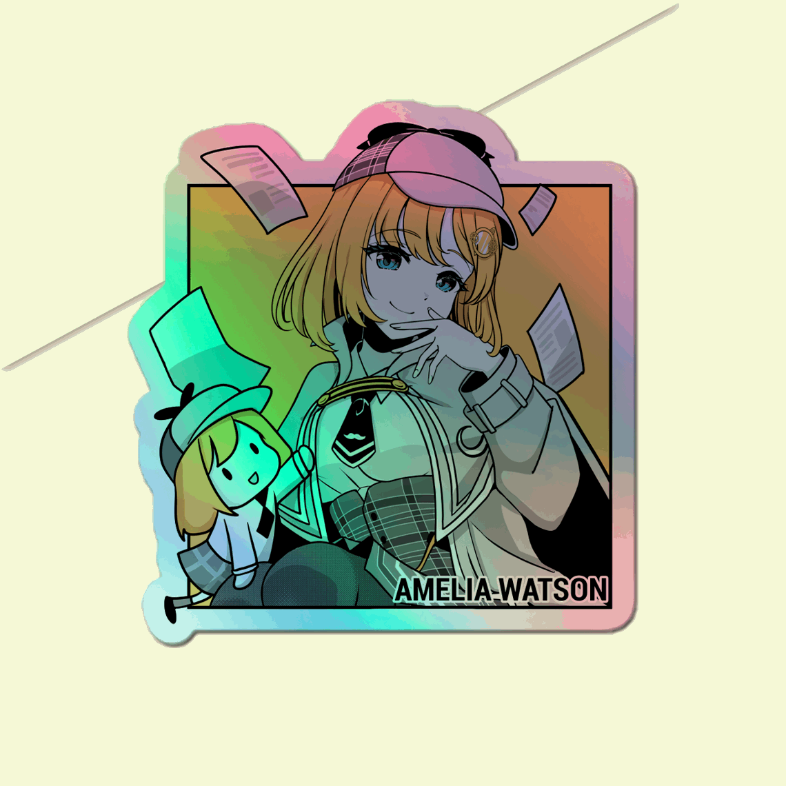 Amelia Watson Holographic stickers Vtuber Stickers Kiss Cut Stickers 3"x3" Hololive Stickers Stationery Stickers Amelia Watson Vtuber merch