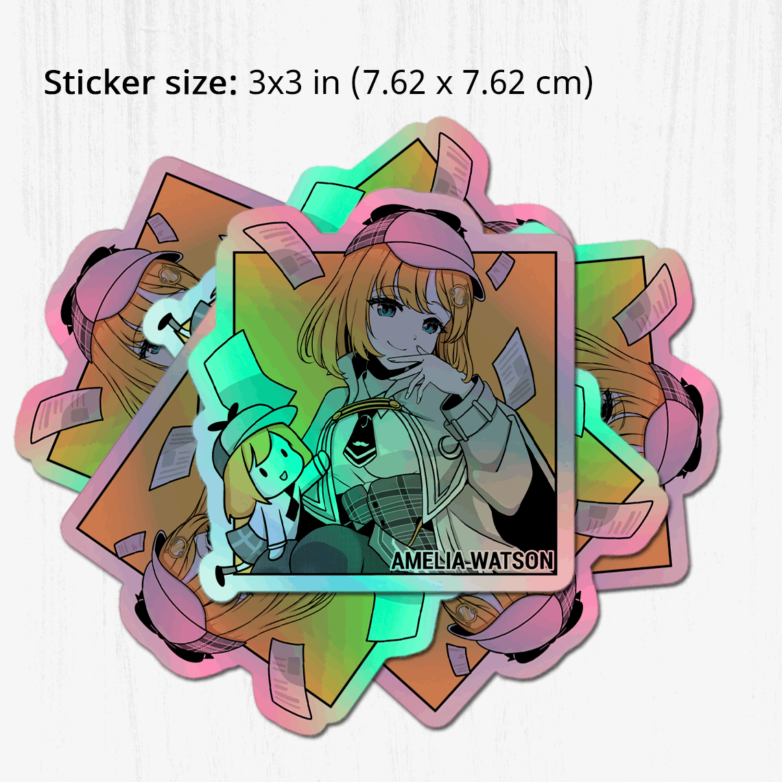 Amelia Watson Holographic stickers Vtuber Stickers Kiss Cut Stickers 3"x3" Hololive Stickers Stationery Stickers Amelia Watson Vtuber merch