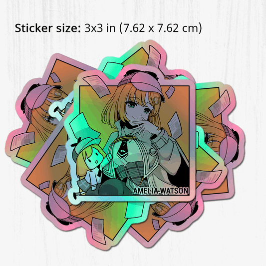 Amelia Watson Holographic stickers Vtuber Stickers Kiss Cut Stickers 3"x3" Hololive Stickers Stationery Stickers Amelia Watson Vtuber merch