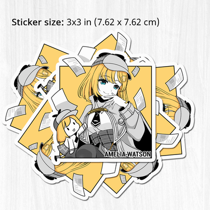 Amelia Watson Stickers Vtuber Stickers Kiss Cut Stickers 3"x3" kawaii Stickers Stationery Stickers Hololive Vtuber merch Amelia Watson Merch