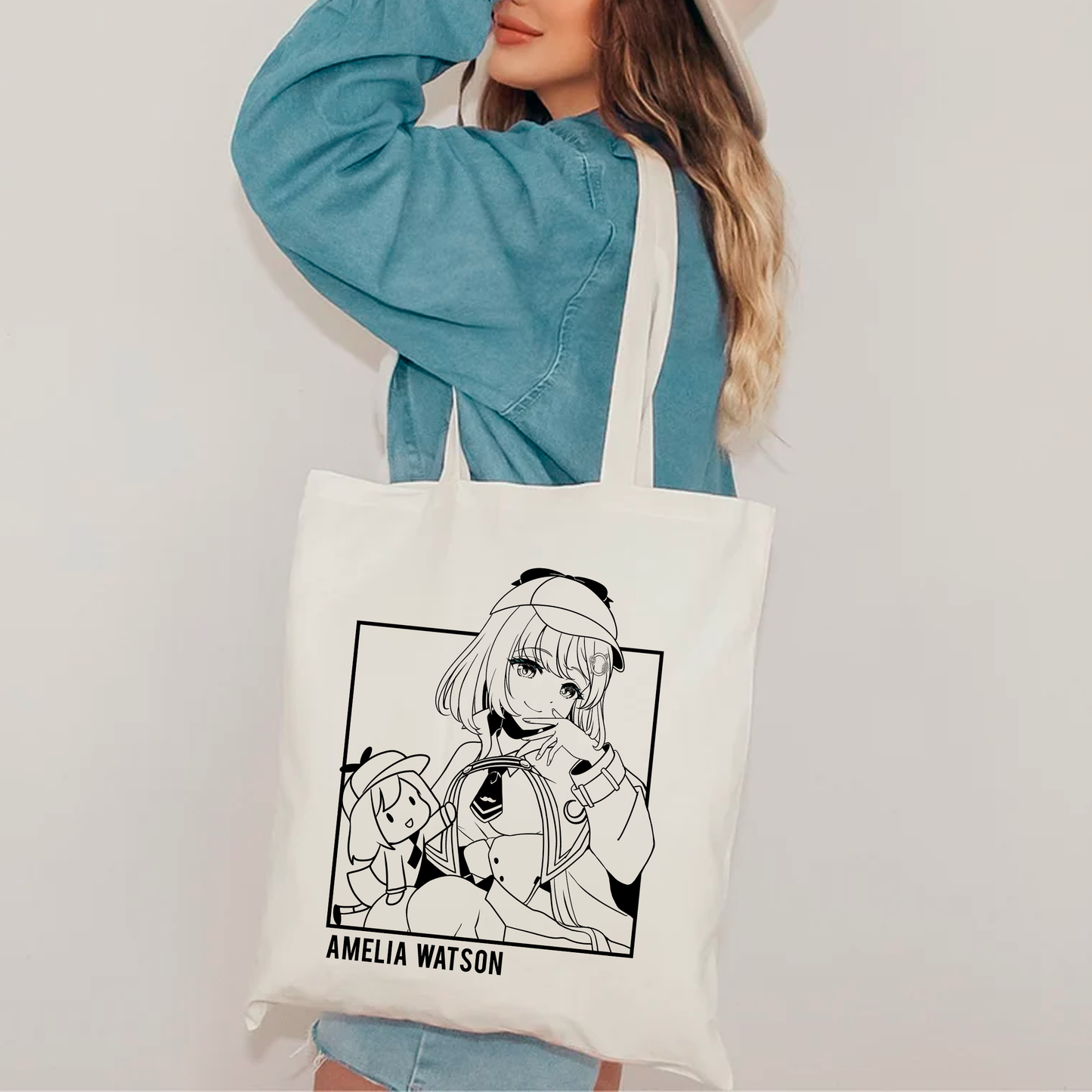 Amelia Watson Tote Bag Vtuber Tote Bag Hololive Fan Merch Cotton Canvas Tote Bag Eco Tote Bag Sustainable Bag Kawaii Tote Bag Amelia Watson
