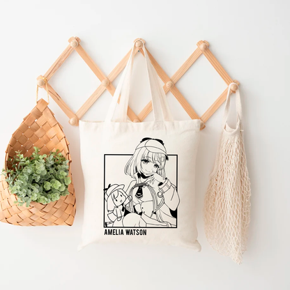 Amelia Watson Tote Bag Vtuber Tote Bag Hololive Fan Merch Cotton Canvas Tote Bag Eco Tote Bag Sustainable Bag Kawaii Tote Bag Amelia Watson
