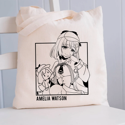 Amelia Watson Tote Bag Vtuber Tote Bag Hololive Fan Merch Cotton Canvas Tote Bag Eco Tote Bag Sustainable Bag Kawaii Tote Bag Amelia Watson