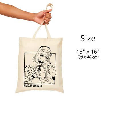 Amelia Watson Tote Bag Vtuber Tote Bag Hololive Fan Merch Cotton Canvas Tote Bag Eco Tote Bag Sustainable Bag Kawaii Tote Bag Amelia Watson