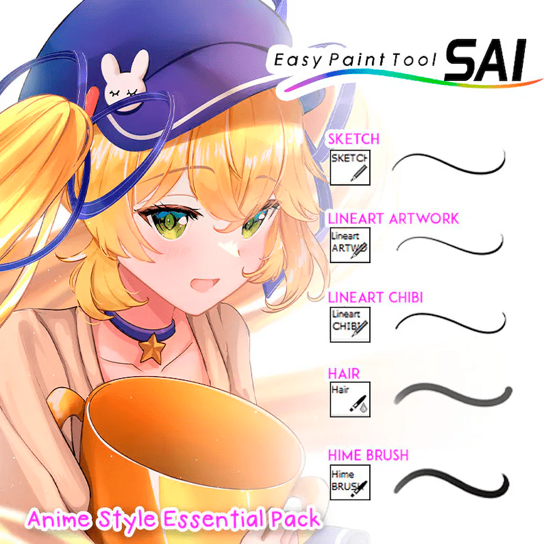 Brush Pack Paint Tool SAI, Anime Brush Set, Lineart and Color Brush Pack, Digital Drawing Brush Bundle, Character Sketch, Coloring Brushes