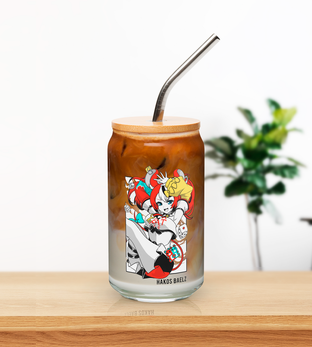 Hakos Baelz Glass Tumbler With Straw And Lid Vtuber Waifu Cup Beer Can Iced Coffee Glass Hakos Baelz Cup Hololive Glass Waifu Cup