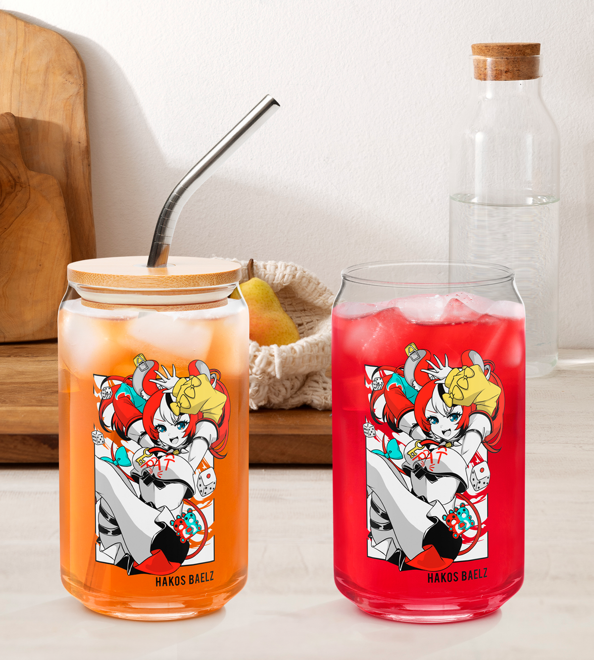 Hakos Baelz Glass Tumbler With Straw And Lid Vtuber Waifu Cup Beer Can Iced Coffee Glass Hakos Baelz Cup Hololive Glass Waifu Cup