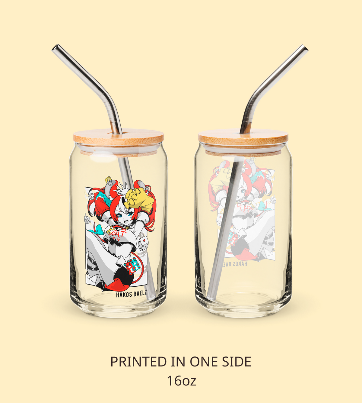 Hakos Baelz Glass Tumbler With Straw And Lid Vtuber Waifu Cup Beer Can Iced Coffee Glass Hakos Baelz Cup Hololive Glass Waifu Cup