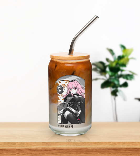 Mori Calliope Maid Glass Tumbler With Straw And Lid Vtuber Waifu Cup Beer Can Iced Coffee Glass Mori Calliope Cup Hololive Glass Waifu Cup
