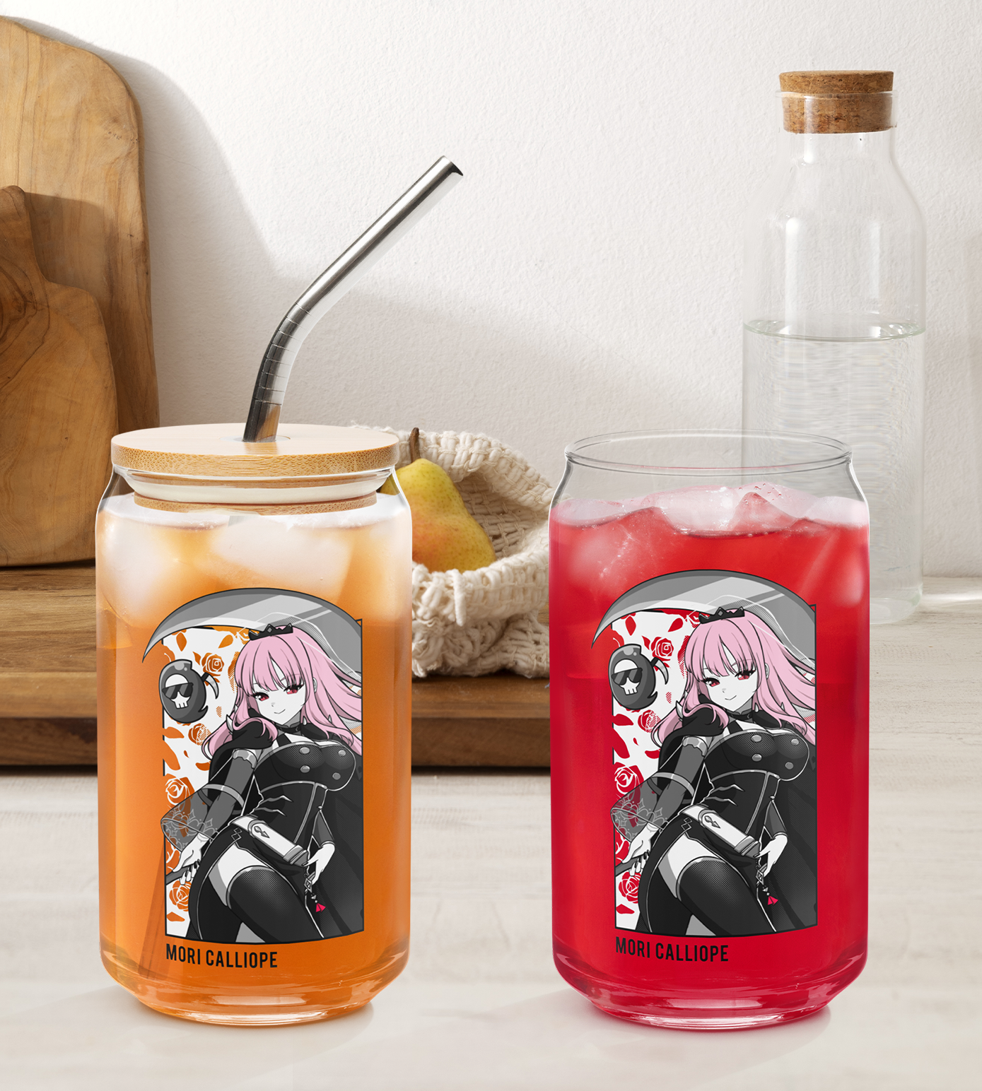 Mori Calliope Maid Glass Tumbler With Straw And Lid Vtuber Waifu Cup Beer Can Iced Coffee Glass Mori Calliope Cup Hololive Glass Waifu Cup