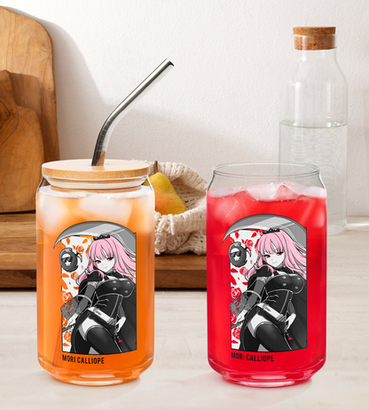 Mori Calliope Maid Glass Tumbler With Straw And Lid Vtuber Waifu Cup Beer Can Iced Coffee Glass Mori Calliope Cup Hololive Glass Waifu Cup