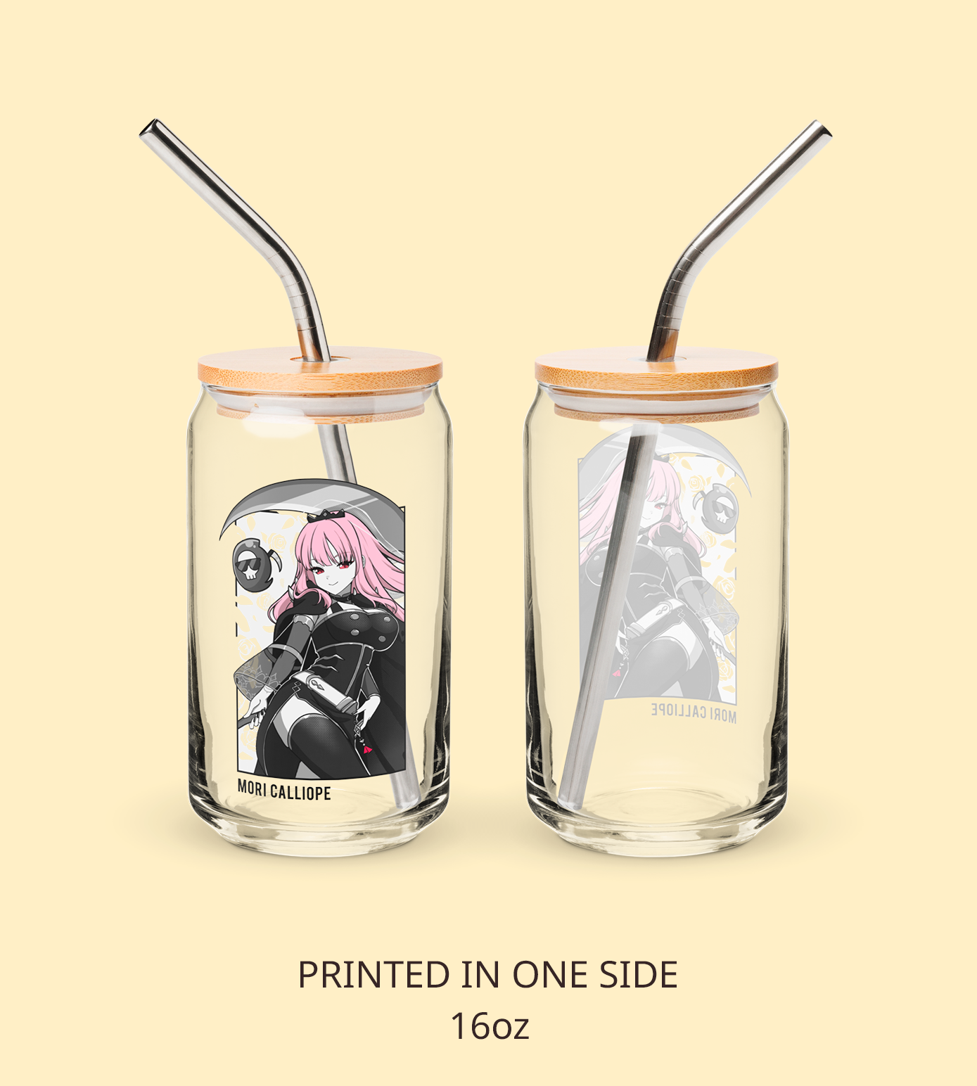 Mori Calliope Maid Glass Tumbler With Straw And Lid Vtuber Waifu Cup Beer Can Iced Coffee Glass Mori Calliope Cup Hololive Glass Waifu Cup