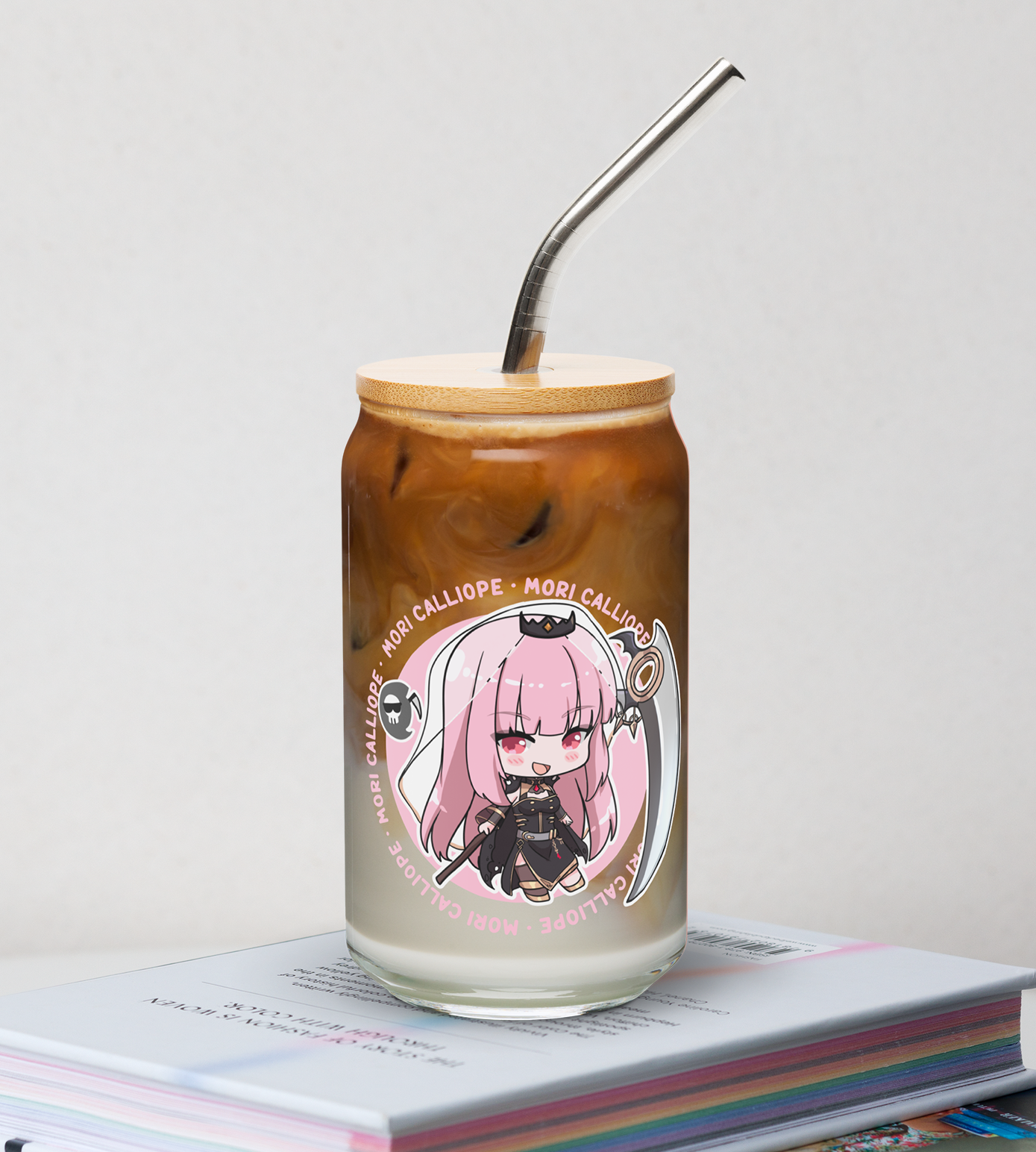 Mori Calliope Maid Glass Tumbler With Straw And Lid Vtuber Waifu Cup Beer Can Iced Coffee Glass Mori Calliope Cup Hololive Glass Waifu Cup