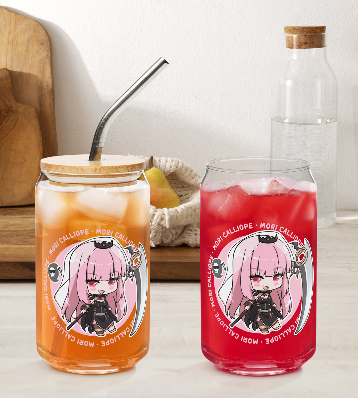 Mori Calliope Maid Glass Tumbler With Straw And Lid Vtuber Waifu Cup Beer Can Iced Coffee Glass Mori Calliope Cup Hololive Glass Waifu Cup