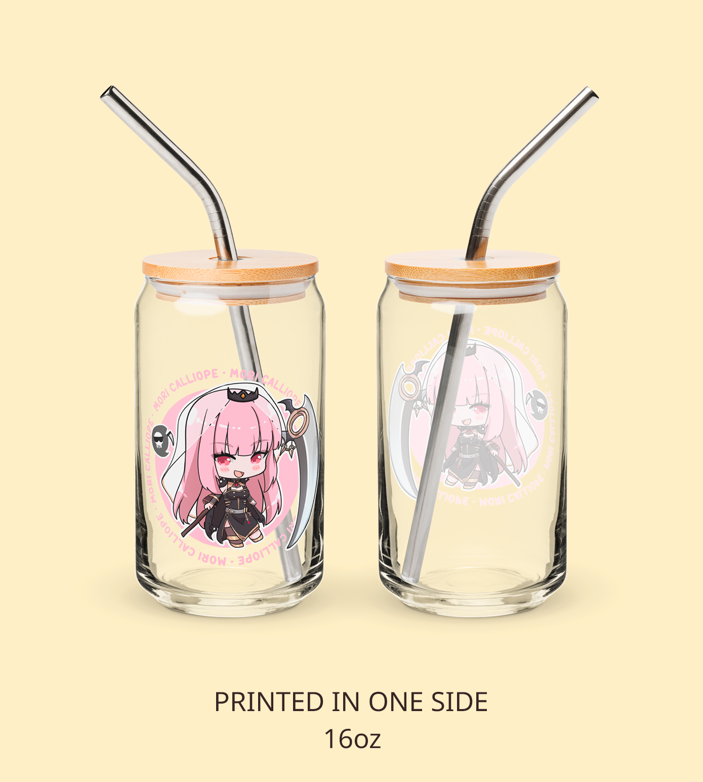 Mori Calliope Maid Glass Tumbler With Straw And Lid Vtuber Waifu Cup Beer Can Iced Coffee Glass Mori Calliope Cup Hololive Glass Waifu Cup
