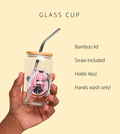Mori Calliope Maid Glass Tumbler With Straw And Lid Vtuber Waifu Cup Beer Can Iced Coffee Glass Mori Calliope Cup Hololive Glass Waifu Cup