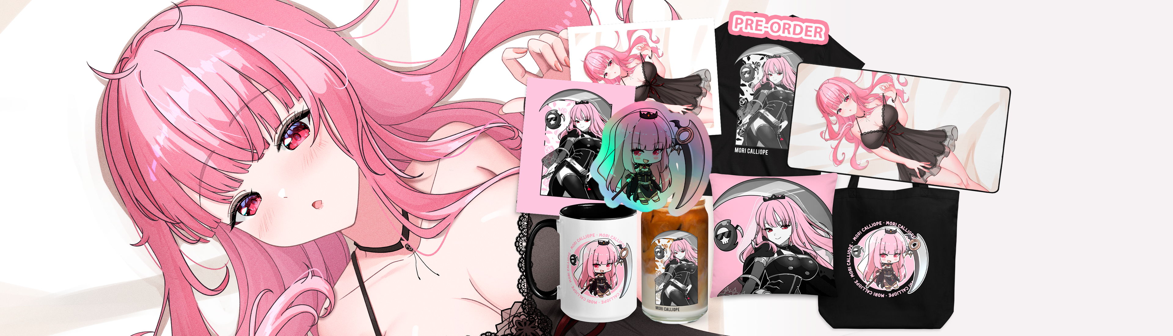 Mori Calliope merch, vtuber merch, Mori Calliope mug, Waifu Cup, Vtuber fan merch, Mori Calliope merch, hololive vtuber deskmat