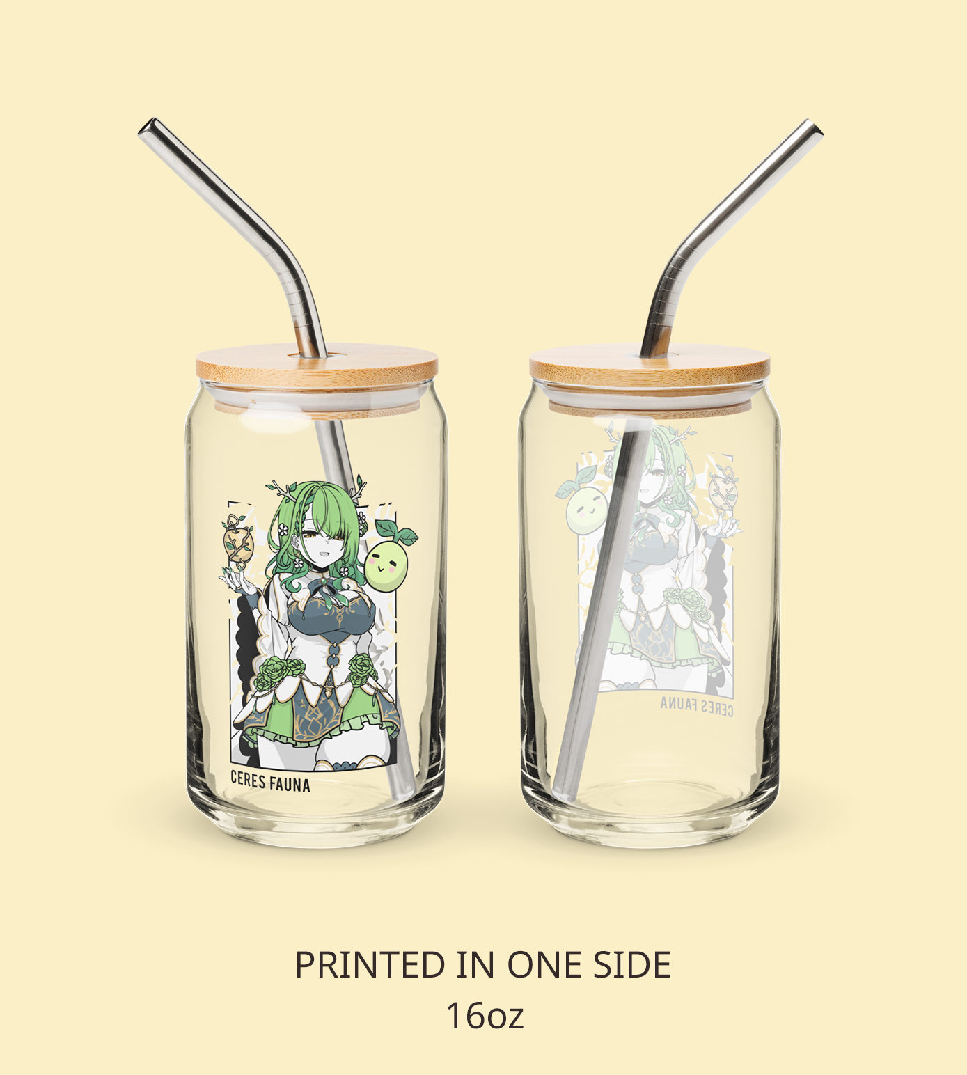 Ceres Fauna Glass Tumbler With Straw And Lid Vtuber Waifu Cup Beer Can Iced Coffee Glass Ceres Fauna Cup Hololive Glass Waifu Cup