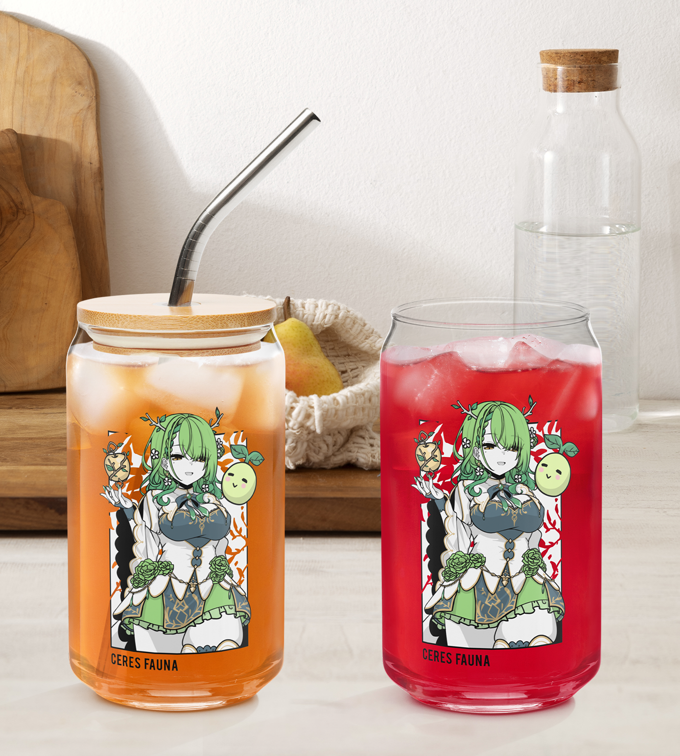 Ceres Fauna Glass Tumbler With Straw And Lid Vtuber Waifu Cup Beer Can Iced Coffee Glass Ceres Fauna Cup Hololive Glass Waifu Cup