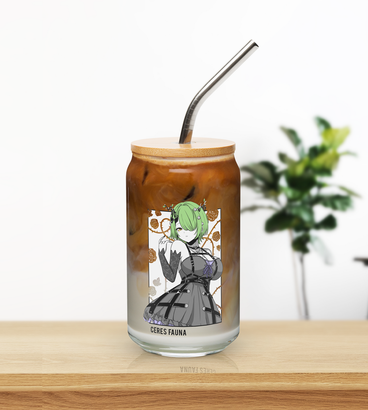 Goth Ceres Fauna Glass Tumbler With Straw And Lid Vtuber Waifu Cup Beer Can Iced Coffee Glass Goth Ceres Fauna Cup Hololive Glass Waifu Cup