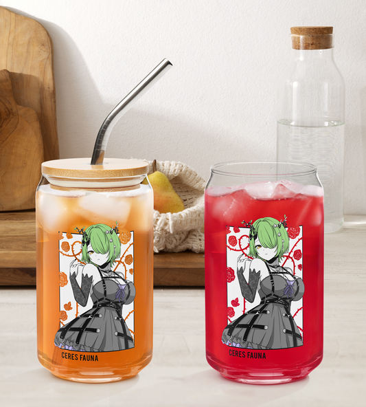 Goth Ceres Fauna Glass Tumbler With Straw And Lid Vtuber Waifu Cup Beer Can Iced Coffee Glass Goth Ceres Fauna Cup Hololive Glass Waifu Cup