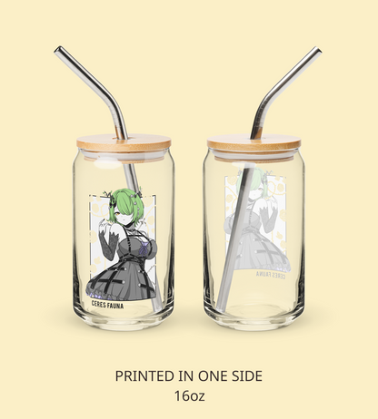 Goth Ceres Fauna Glass Tumbler With Straw And Lid Vtuber Waifu Cup Beer Can Iced Coffee Glass Goth Ceres Fauna Cup Hololive Glass Waifu Cup