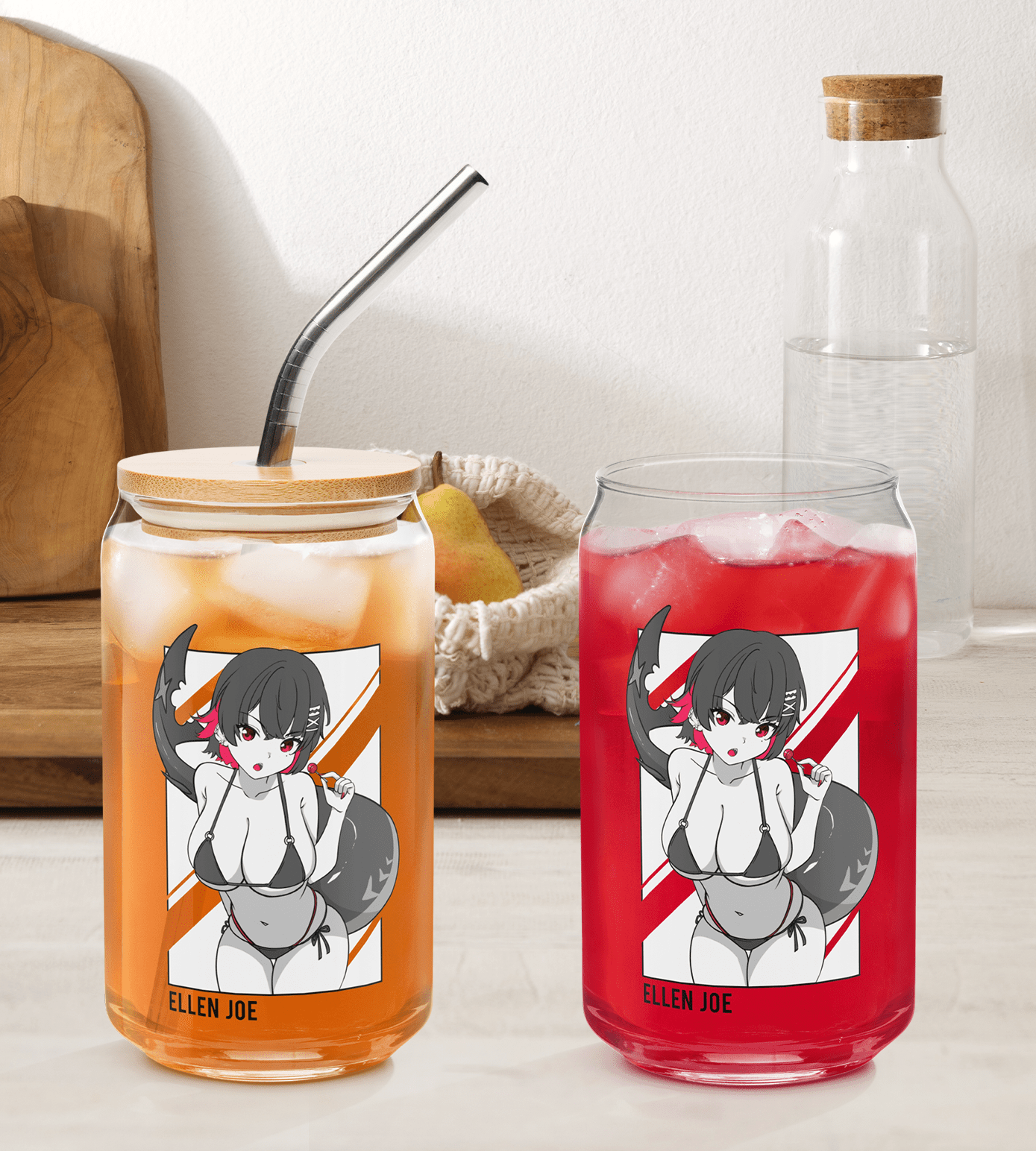 Ellen Joe Zenless Zone Zero Glass Tumbler With Straw And Lid Waifu Cup Beer Can Iced Coffee Glass Ellen Joe Zenless Zone Zero Cup Ellen Joe Glass Waifu Cup