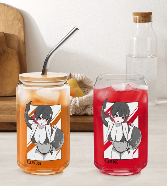 Ellen Joe Zenless Zone Zero Glass Tumbler With Straw And Lid Waifu Cup Beer Can Iced Coffee Glass Ellen Joe Zenless Zone Zero Cup Ellen Joe Glass Waifu Cup
