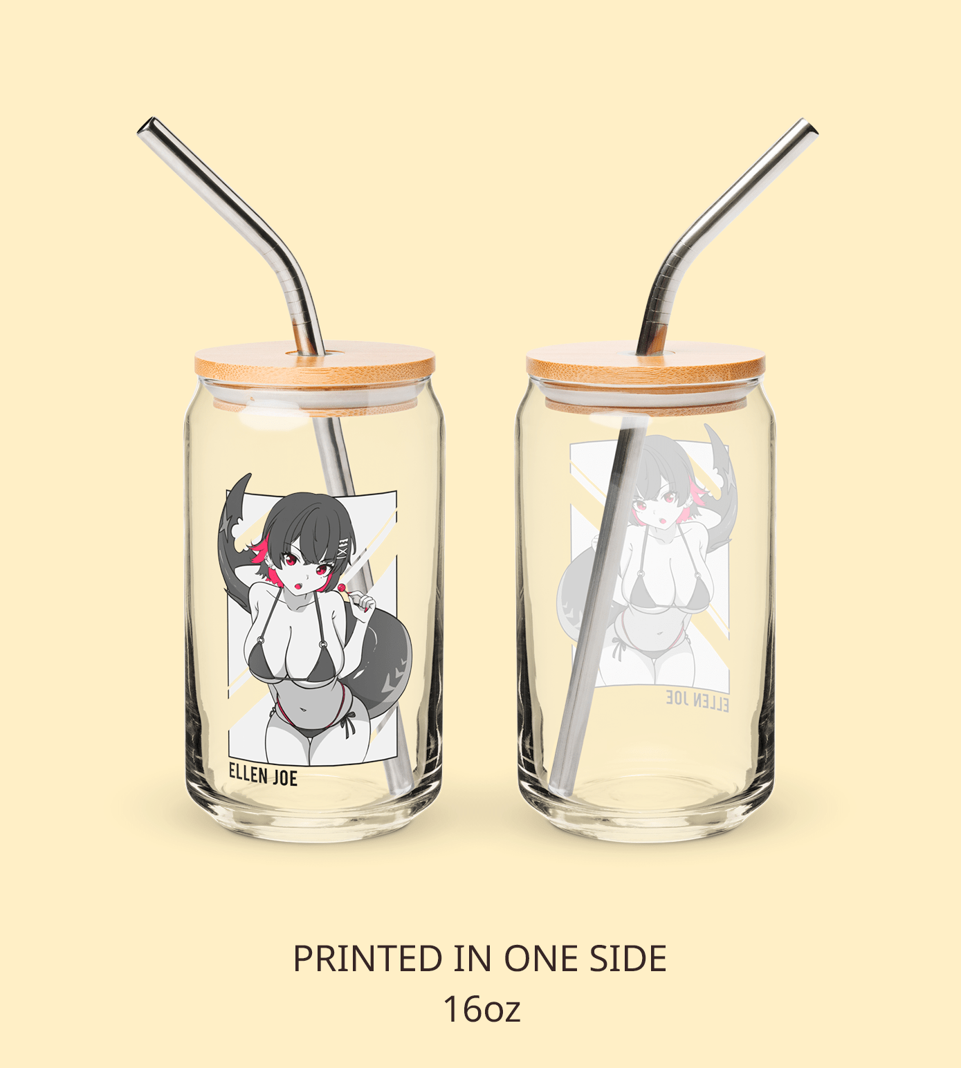 Ellen Joe Zenless Zone Zero Glass Tumbler With Straw And Lid Waifu Cup Beer Can Iced Coffee Glass Ellen Joe Zenless Zone Zero Cup Ellen Joe Glass Waifu Cup