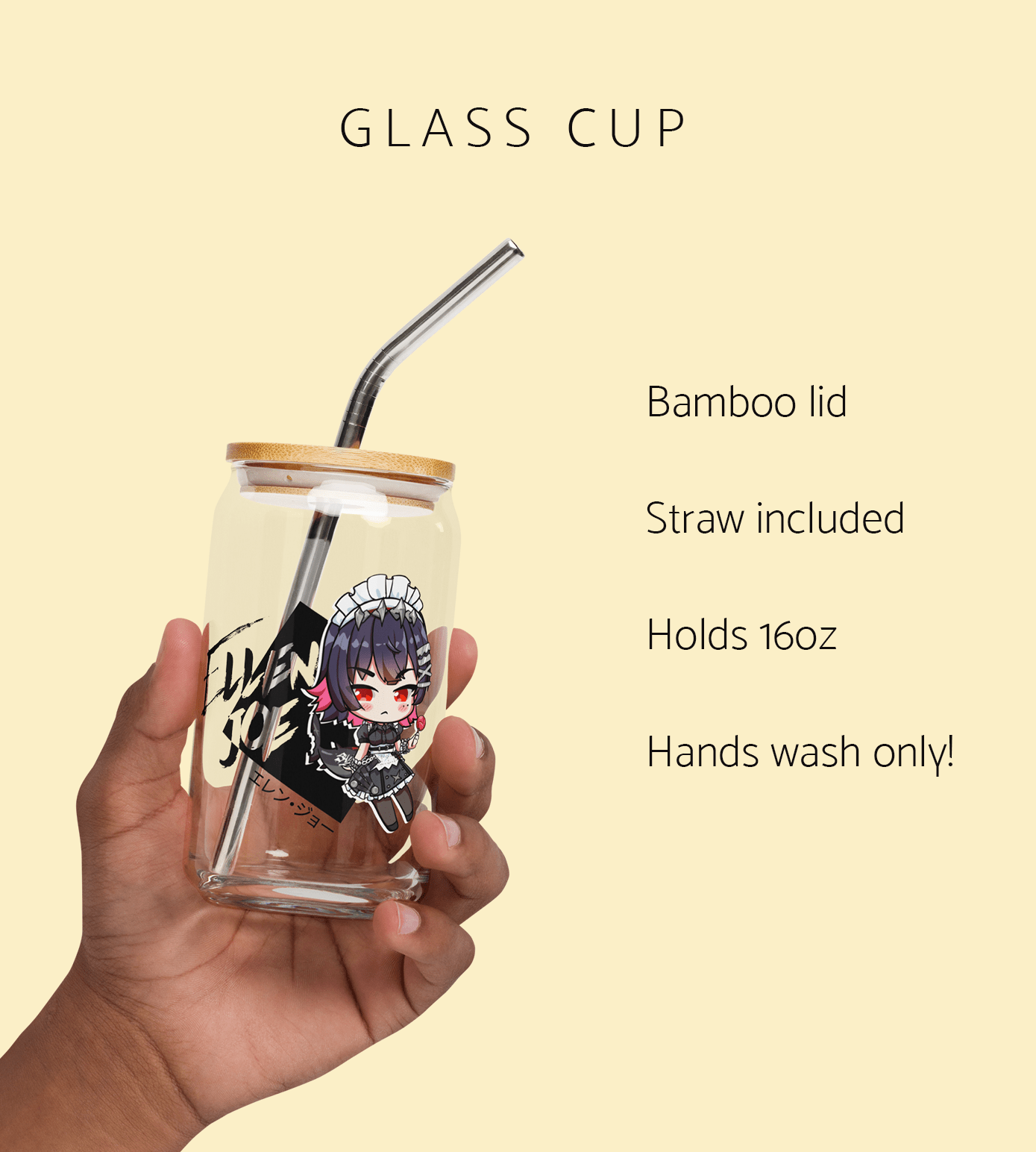 Ellen Joe Zenless Zone Zero Glass Tumbler With Straw And Lid Waifu Cup Beer Can Iced Coffee Glass Ellen Joe Zenless Zone Zero Cup Ellen Joe Glass Waifu Cup