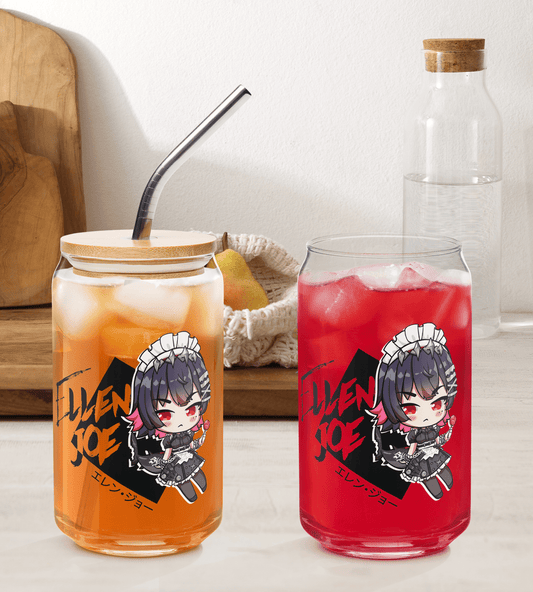 Ellen Joe Zenless Zone Zero Glass Tumbler With Straw And Lid Waifu Cup Beer Can Iced Coffee Glass Ellen Joe Zenless Zone Zero Cup Ellen Joe Glass Waifu Cup