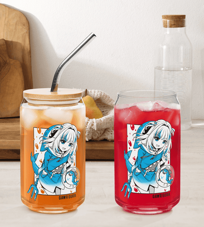 Gawr Gura Glass Tumbler With Straw And Lid Vtuber Waifu Cup Beer Can Iced Coffee Glass Gawr Gura Cup Hololive Glass Waifu Cup