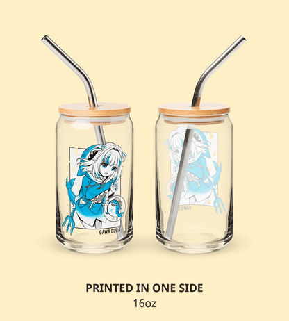 Gawr Gura Glass Tumbler With Straw And Lid Vtuber Waifu Cup Beer Can Iced Coffee Glass Gawr Gura Cup Hololive Glass Waifu Cup