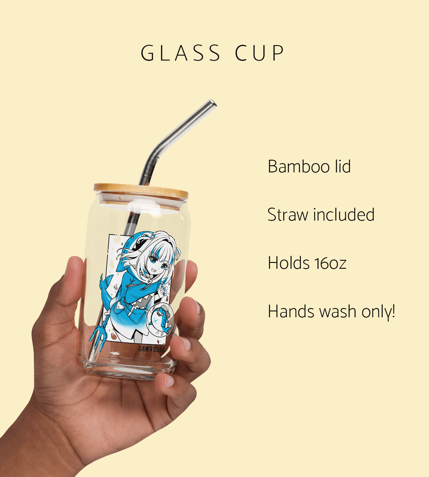 Gawr Gura Glass Tumbler With Straw And Lid Vtuber Waifu Cup Beer Can Iced Coffee Glass Gawr Gura Cup Hololive Glass Waifu Cup