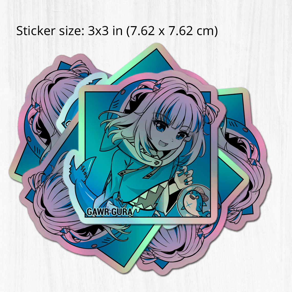 Gawr Gura Holographic stickers Vtuber Stickers Kiss Cut Stickers 3"x3" Hololive Stickers Stationery Stickers Gawr Gura Vtuber merch
