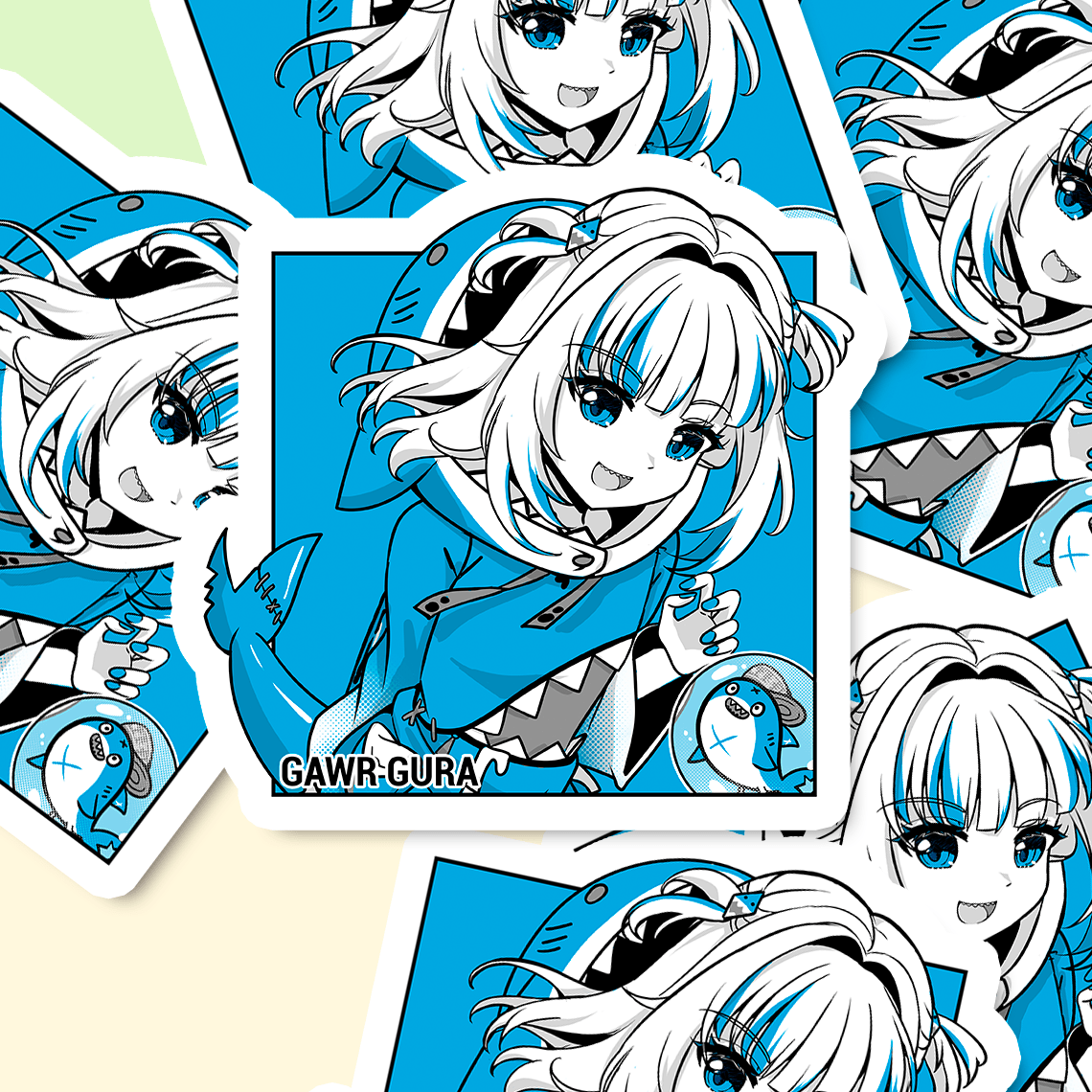 Gawr Gura Stickers Vtuber Stickers Kiss Cut Stickers 3"x3" kawaii Stickers Stationery Stickers Hololive Vtuber merch Gawr Gura Merch