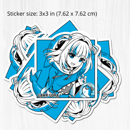 Gawr Gura Stickers Vtuber Stickers Kiss Cut Stickers 3"x3" kawaii Stickers Stationery Stickers Hololive Vtuber merch Gawr Gura Merch