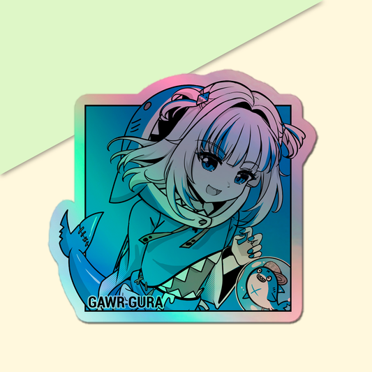 Gawr Gura Holographic stickers Vtuber Stickers Kiss Cut Stickers 3"x3" Hololive Stickers Stationery Stickers Gawr Gura Vtuber merch