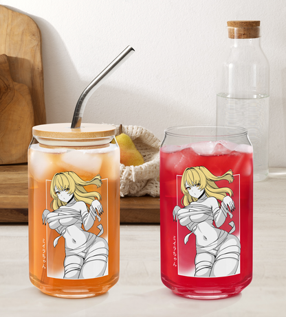 Mummy Girl  Glass Tumbler With Straw And Lid Halloween Anime Waifu Cup Beer Can Iced Coffee Glass Halloween Cup Anime Glass Waifu Cup Orihime Studio Merch