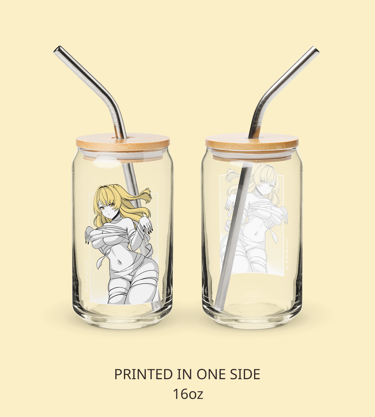 Mummy Girl  Glass Tumbler With Straw And Lid Halloween Anime Waifu Cup Beer Can Iced Coffee Glass Halloween Cup Anime Glass Waifu Cup Orihime Studio Merch