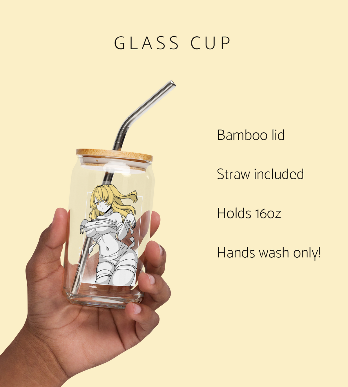 Mummy Girl  Glass Tumbler With Straw And Lid Halloween Anime Waifu Cup Beer Can Iced Coffee Glass Halloween Cup Anime Glass Waifu Cup Orihime Studio Merch