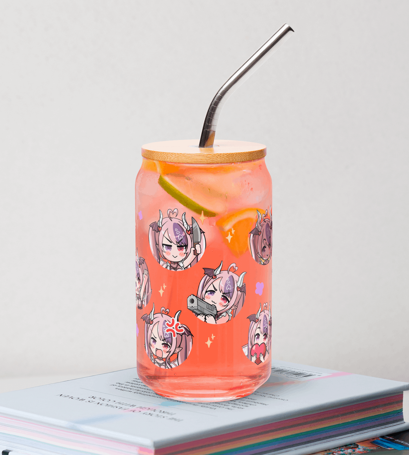 Ironmouse Glass Tumbler With Straw And Lid Vtuber Waifu Cup Beer Can Iced Coffee Glass Ironmouse Cup VShojo Glass Waifu Cup