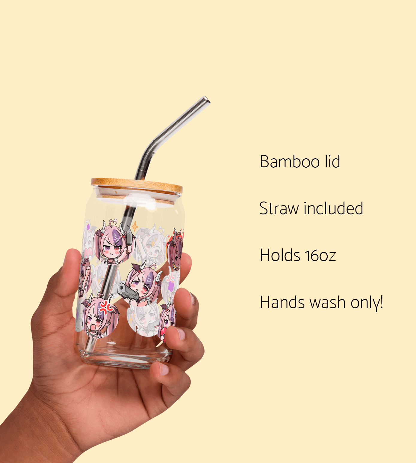 Ironmouse Glass Tumbler With Straw And Lid Vtuber Waifu Cup Beer Can Iced Coffee Glass Ironmouse Cup VShojo Glass Waifu Cup