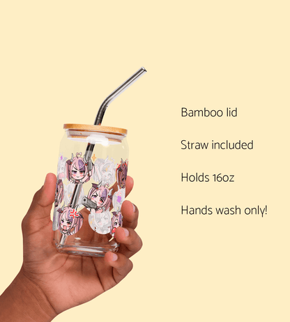 Ironmouse Glass Tumbler With Straw And Lid Vtuber Waifu Cup Beer Can Iced Coffee Glass Ironmouse Cup VShojo Glass Waifu Cup