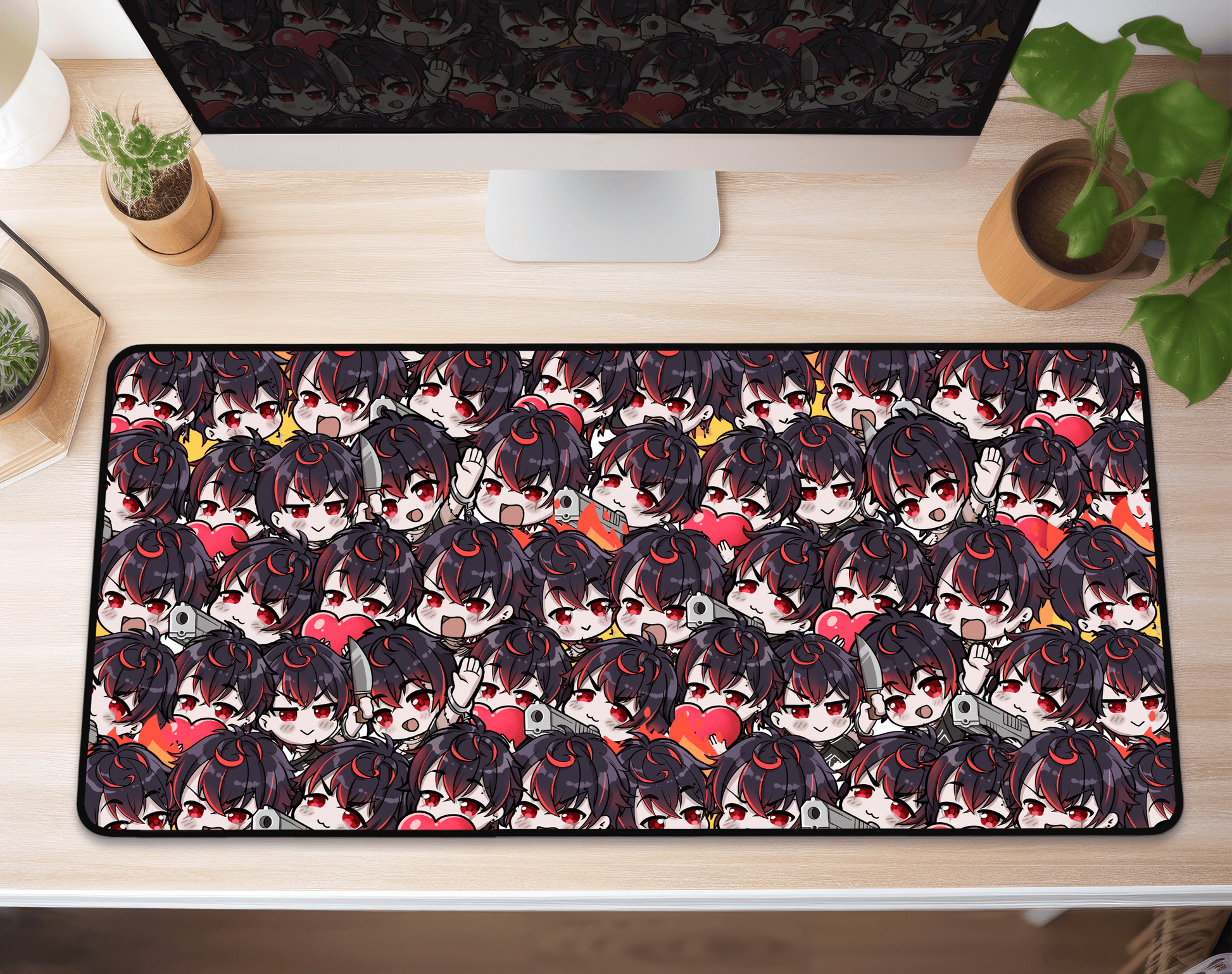 VShojo K9 Kuro Deskmat, Vtuber Mousepad XL XXL Gaming Desk Mat, Gift for Vtuber Fan, Kuro Kurenai Mousepad, Waifu Deskmat, K9 Kuro Merch