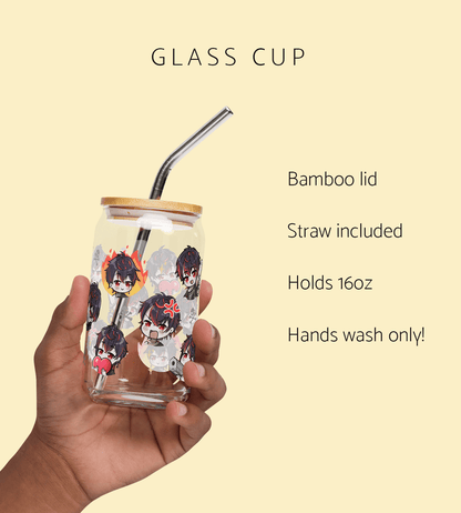 K9 Kuro Glass Tumbler With Straw And Lid Vtuber Waifu Cup Beer Can Iced Coffee Glass Kuro Kurenai Cup VShojo Glass Waifu Cup